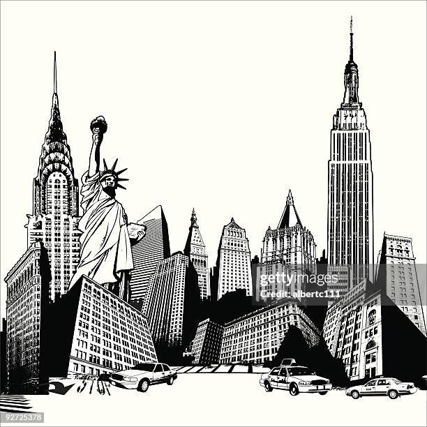 superscene grungey new york - statue of liberty new york city stock-grafiken, -clipart, -cartoons und -symbole