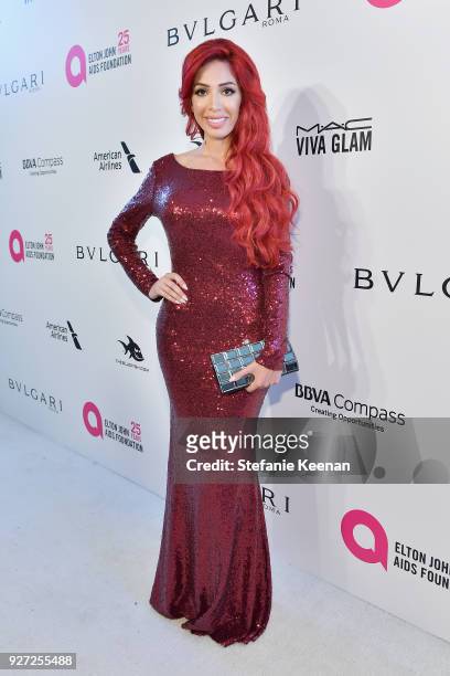 Farrah Abraham attends the 26th annual Elton John AIDS Foundation Academy Awards Viewing Party sponsored by Bulgari, celebrating EJAF and the 90th...