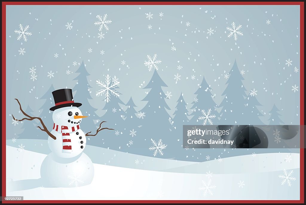 Illustrated Christmas greetings card with snowman