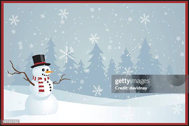 illustrated christmas greetings card with snowman - christmas scene stock illustrations