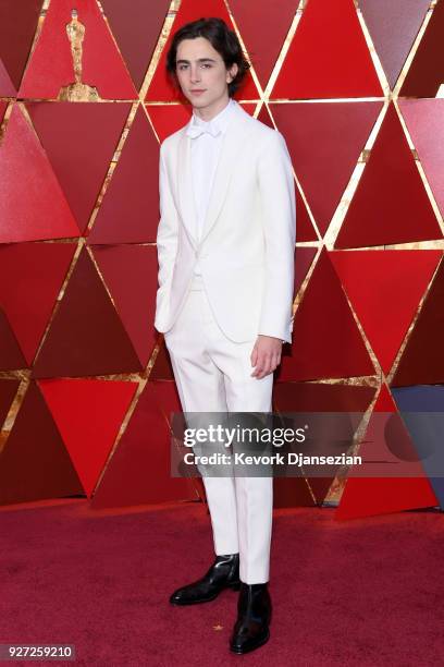 Timothee Chalamet attends the 90th Annual Academy Awards at Hollywood & Highland Center on March 4, 2018 in Hollywood, California.