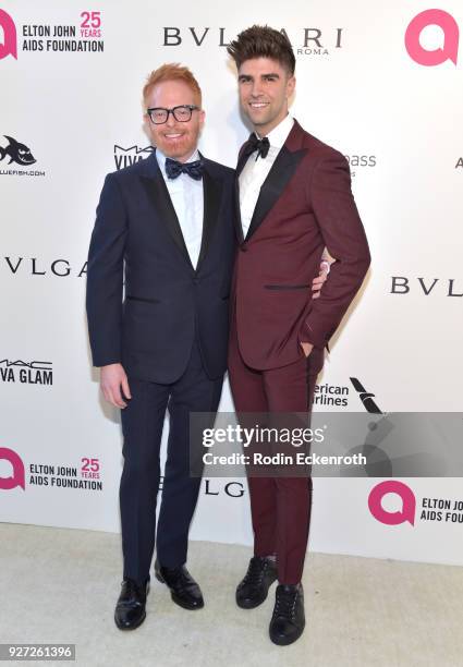 Jesse Tyler Ferguson and Justin Mikita attend the 26th annual Elton John AIDS Foundation's Academy Awards Viewing Party at The City of West Hollywood...