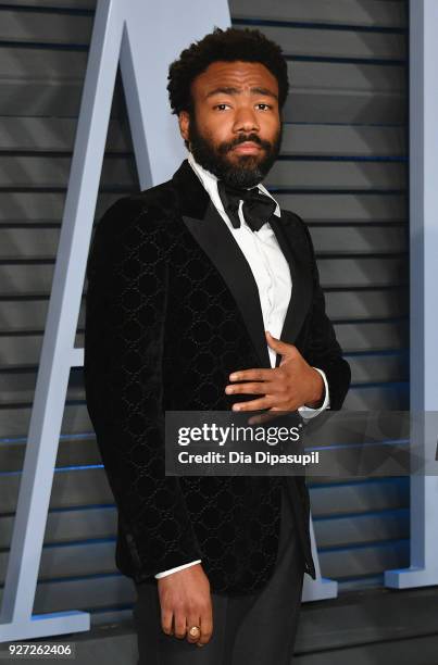 Donald Glover attends the 2018 Vanity Fair Oscar Party hosted by Radhika Jones at Wallis Annenberg Center for the Performing Arts on March 4, 2018 in...