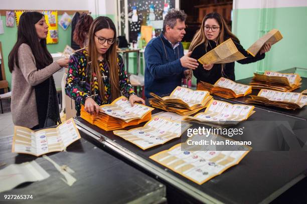 Paper ballots are counted after the end of voting in the Italian general elections on March 4, 2018 in Naples, Italy. The economy and immigration are...