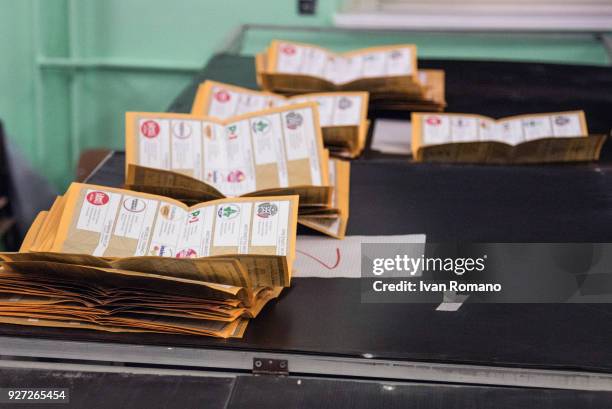 Paper ballots are counted after the end of voting in the Italian general elections on March 4, 2018 in Naples, Italy. The economy and immigration are...