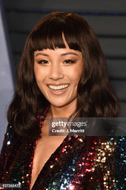 Constance Wu attends the 2018 Vanity Fair Oscar Party hosted by Radhika Jones at the Wallis Annenberg Center for the Performing Arts on March 4, 2018...