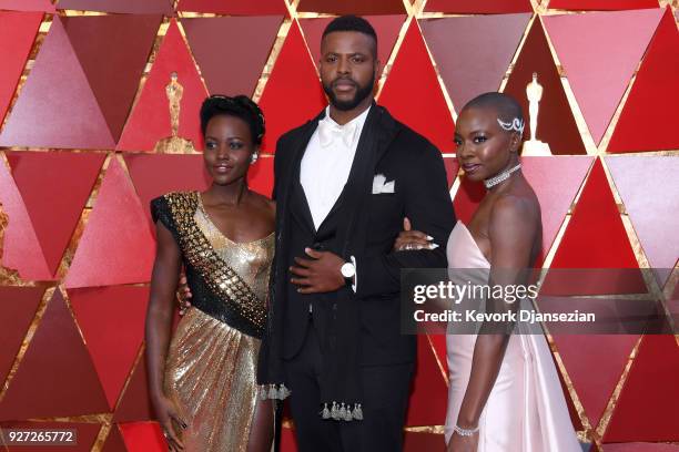 Lupita Nyong'o, Winston Duke, and Danai Gurira attend the 90th Annual Academy Awards at Hollywood & Highland Center on March 4, 2018 in Hollywood,...