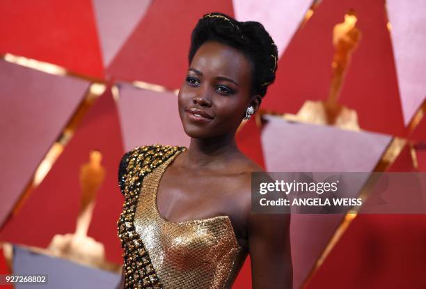 Kenyan actress Lupita Nyong'o arrives for the 90th Annual Academy Awards on March 4 in Hollywood, California. / AFP PHOTO / ANGELA WEISS