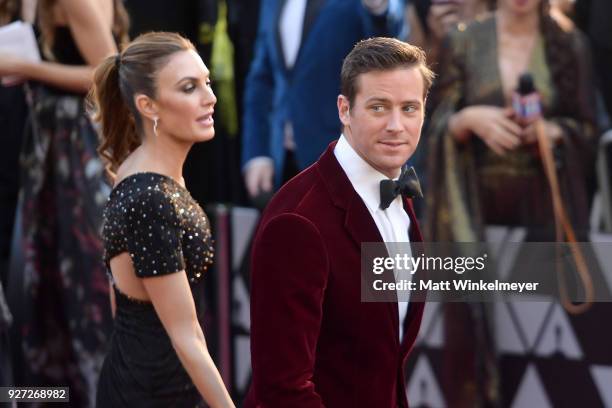 Armie Hammer and Elizabeth Chambers attend the 90th Annual Academy Awards at Hollywood & Highland Center on March 4, 2018 in Hollywood, California.