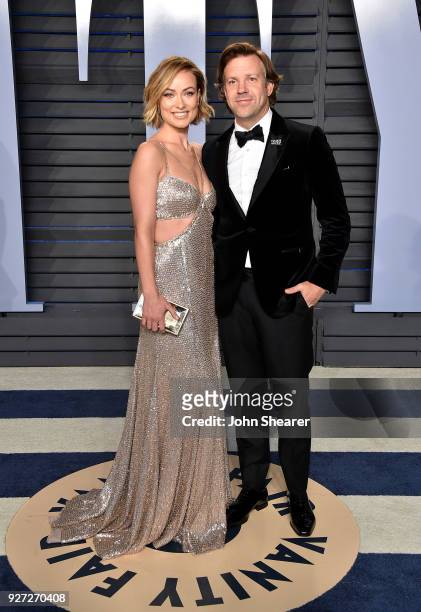 Actress Olivia Wilde and actor Jason Sudeikis attend the 2018 Vanity Fair Oscar Party hosted by Radhika Jones at Wallis Annenberg Center for the...
