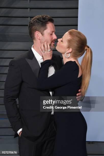 Darren Le Gallo and Amy Adams attend the 2018 Vanity Fair Oscar Party hosted by Radhika Jones at Wallis Annenberg Center for the Performing Arts on...