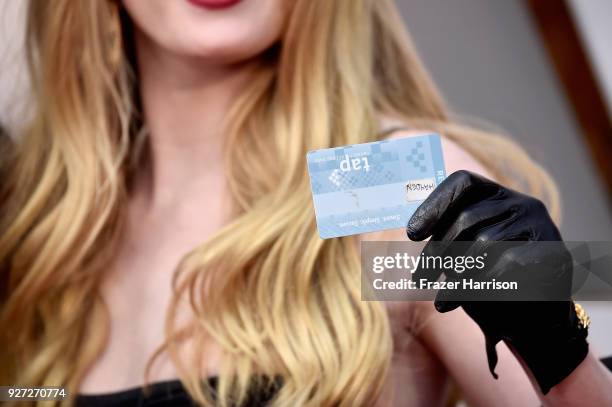 Hayden Begley, Metro card and glove details, attends the 90th Annual Academy Awards at Hollywood & Highland Center on March 4, 2018 in Hollywood,...