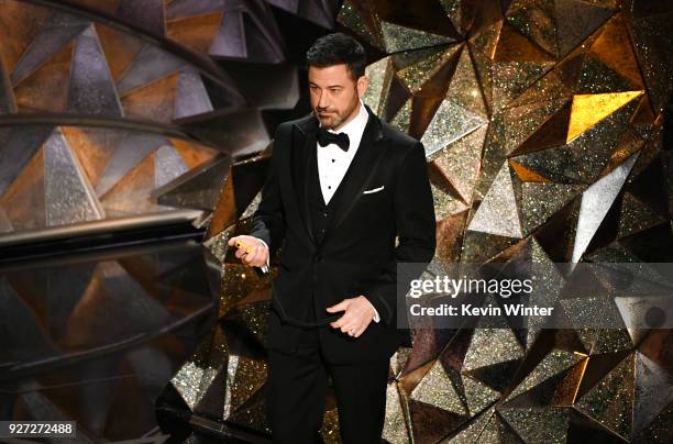 Host Jimmy Kimmel speaks onstage during the 90th Annual Academy Awards at the Dolby Theatre at Hollywood & Highland Center on March 4, 2018 in...