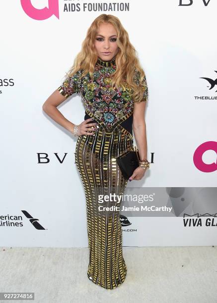 Paulina Rubio attends the 26th annual Elton John AIDS Foundation Academy Awards Viewing Party sponsored by Bulgari, celebrating EJAF and the 90th...