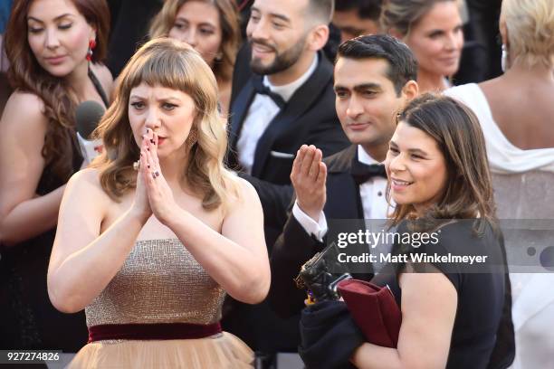 Emily V. Gordon and Kumail Nanjiani attend the 90th Annual Academy Awards at Hollywood & Highland Center on March 4, 2018 in Hollywood, California.