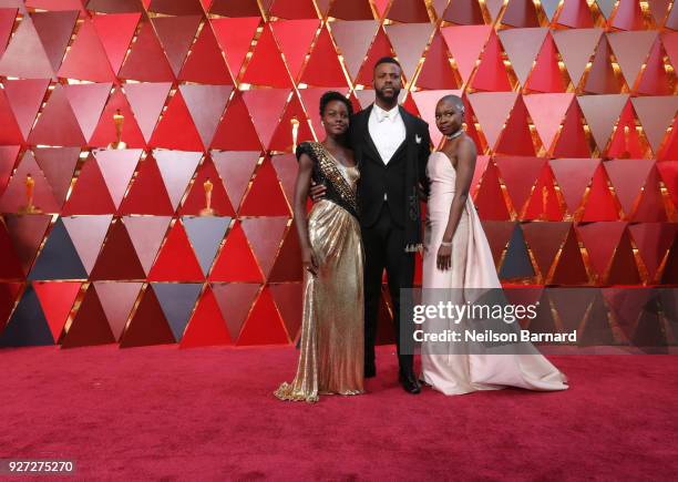 Lupita Nyong'o,Winston Duke and Danai Gurira attend the 90th Annual Academy Awards at Hollywood & Highland Center on March 4, 2018 in Hollywood,...