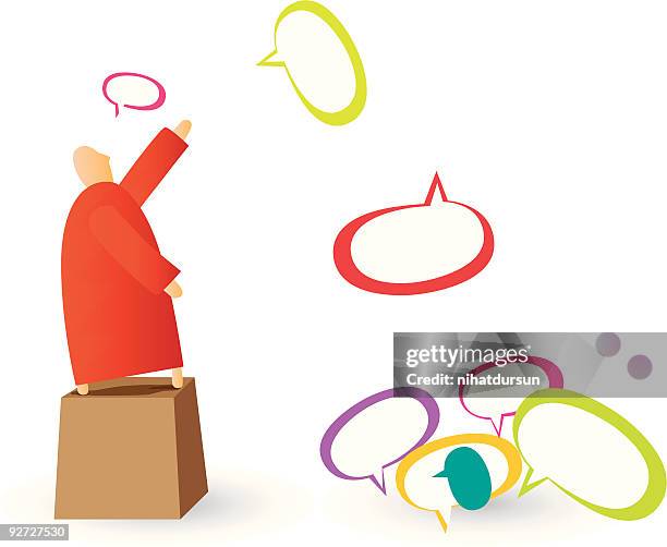 man speaking with speech bubbles - sparse crowd stock illustrations