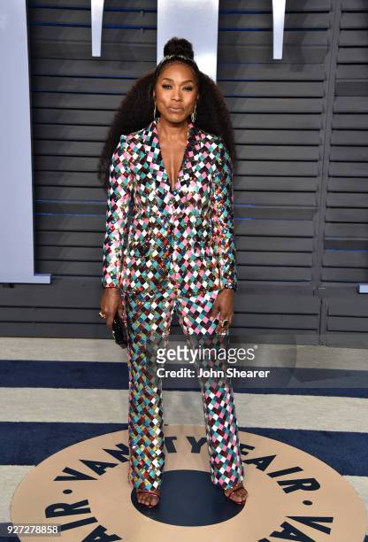 Actress Angela Bassett attends the 2018 Vanity Fair Oscar Party hosted by Radhika Jones at Wallis Annenberg Center for the Performing Arts on March...