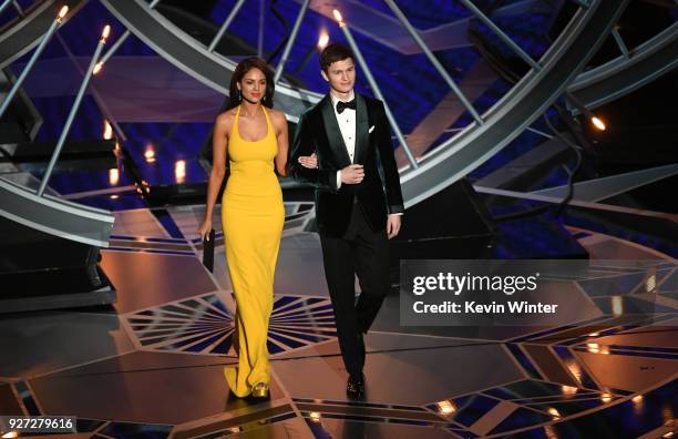 Presenters Eiza Gonzalez and Ansel Elgort onstage during the 90th Annual Academy Awards at the Dolby Theatre at Hollywood & Highland Center on March...