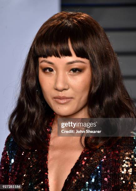 Actress Constance Wu attends the 2018 Vanity Fair Oscar Party hosted by Radhika Jones at Wallis Annenberg Center for the Performing Arts on March 4,...