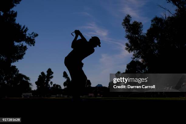 Scott Dunlap of the United States plays a tee shot at the 15th hole during the final round of the 2018 Cologuard Classic at Omni Tucson National...