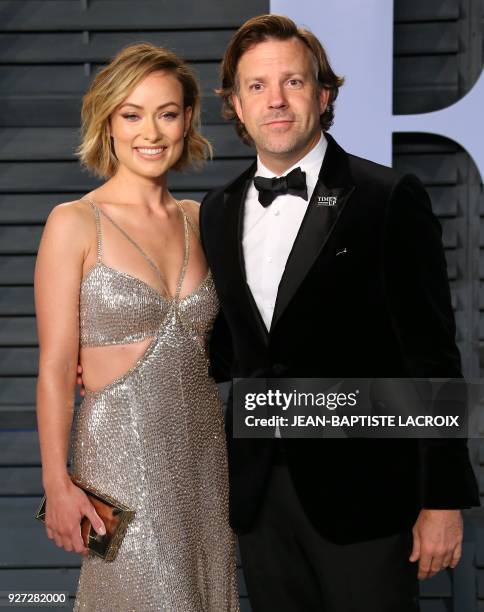 Olivia Wilde and Jason Sudeikis attend the 2018 Vanity Fair Oscar Party following the 90th Academy Awards at The Wallis Annenberg Center for the...