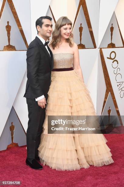 Kumail Nanjiani and Emily V. Gordon attend the 90th Annual Academy Awards at Hollywood & Highland Center on March 4, 2018 in Hollywood, California.