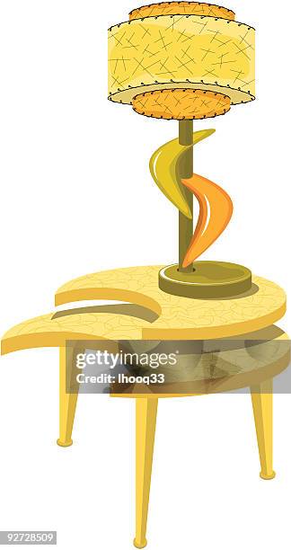 retro table and lamp - side table stock illustrations