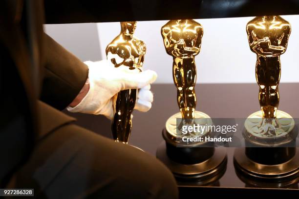 Oscar Statues in this handout provided by A.M.P.A.S., attends the 90th Annual Academy Awards at the Dolby Theatre on March 4, 2018 in Hollywood,...