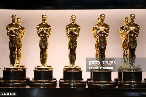 In this handout provided by A.M.P.A.S., Oscar Statues at the 90th Annual Academy Awards at the Dolby Theatre on March 4, 2018 in Hollywood,...