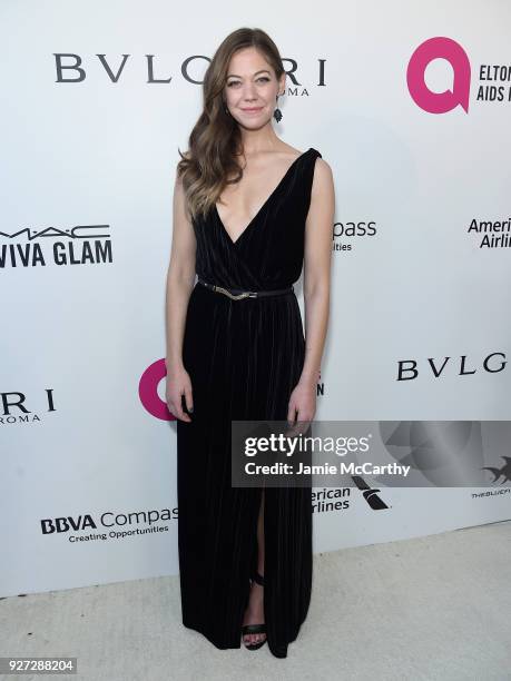 Analeigh Tipton attends the 26th annual Elton John AIDS Foundation Academy Awards Viewing Party sponsored by Bulgari, celebrating EJAF and the 90th...
