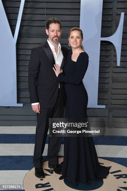 Darren Le Gallo and Amy Adams attend the 2018 Vanity Fair Oscar Party hosted by Radhika Jones at Wallis Annenberg Center for the Performing Arts on...