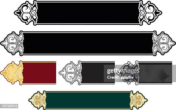 a selection of illustrated decorative panels - black border vector stock illustrations
