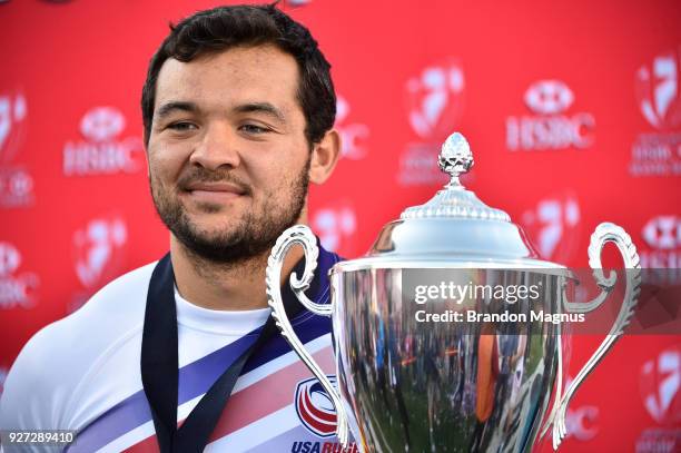 Chris Mattina of the United States celebrates after winning the Cup Final match 28-0 over Argentina during the USA Sevens Rugby tournament at Sam...