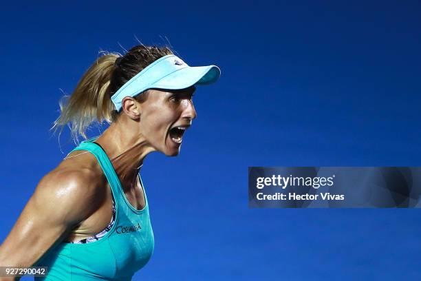 Lesia Tsurenko of Ukraine celebrates during the Championship match between Stefanie Voegele of Switzerland and Lesia Tsurenko of Ukraine as part of...