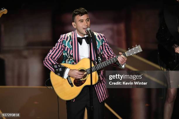 Musician Sufjan Stevens performs onstage during the 90th Annual Academy Awards at the Dolby Theatre at Hollywood & Highland Center on March 4, 2018...