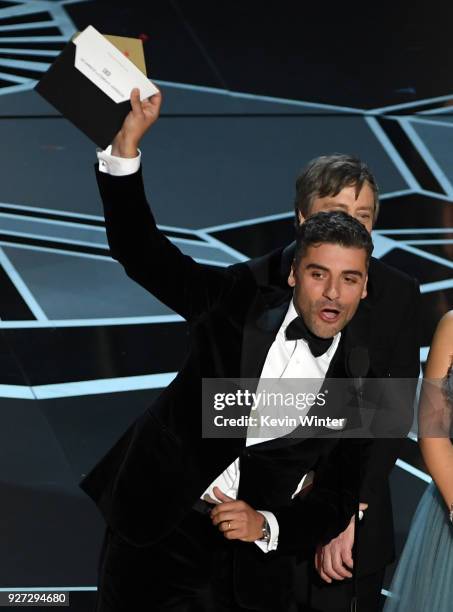 Actor Oscar Isaac speaks onstage during the 90th Annual Academy Awards at the Dolby Theatre at Hollywood & Highland Center on March 4, 2018 in...