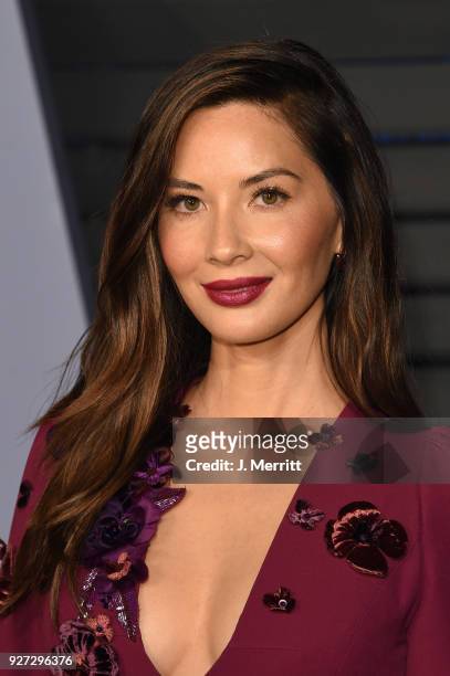 Olivia Munn attends the 2018 Vanity Fair Oscar Party hosted by Radhika Jones at the Wallis Annenberg Center for the Performing Arts on March 4, 2018...