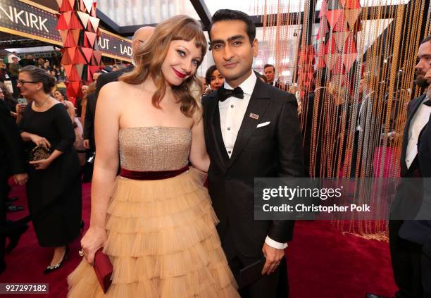 Kumail Nanjiani and Emily V. Gordon attend the 90th Annual Academy Awards at Hollywood & Highland Center on March 4, 2018 in Hollywood, California.