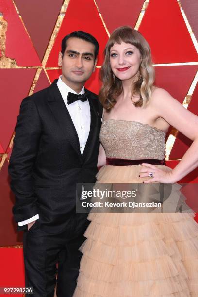 Kumail Nanjiani and Emily V. Gordon attend the 90th Annual Academy Awards at Hollywood & Highland Center on March 4, 2018 in Hollywood, California.