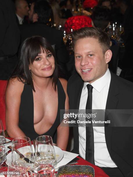 Lea Michele and Zandy Reich attends Elton John AIDS Foundation 26th Annual Academy Awards Viewing Party at The City of West Hollywood Park on March...