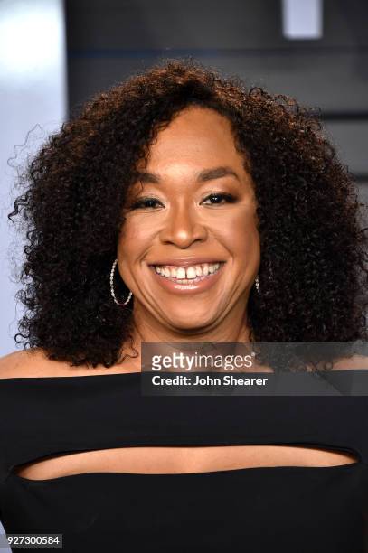 Producer Shonda Rhimes attends the 2018 Vanity Fair Oscar Party hosted by Radhika Jones at Wallis Annenberg Center for the Performing Arts on March...