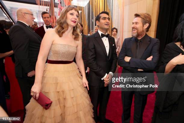 Emily V. Gordon, Kumail Nanjiani, and Willem Dafoe attend the 90th Annual Academy Awards at Hollywood & Highland Center on March 4, 2018 in...
