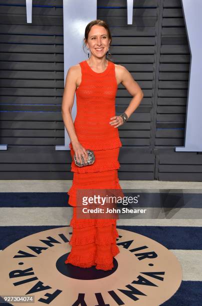 Of 23andMe Anne Wojcicki attends the 2018 Vanity Fair Oscar Party hosted by Radhika Jones at Wallis Annenberg Center for the Performing Arts on March...