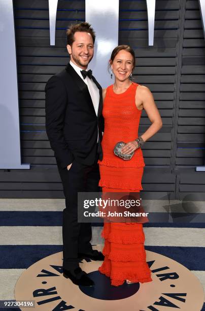 Writer Derek Blasberg and CEO of 23andMe Anne Wojcicki attend the 2018 Vanity Fair Oscar Party hosted by Radhika Jones at Wallis Annenberg Center for...