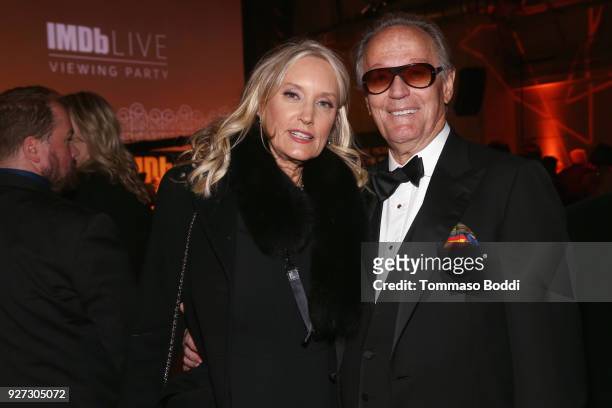 Margaret DeVogelaere and Peter Fonda attend the IMDb LIVE Viewing Party on March 4, 2018 in Los Angeles, California.