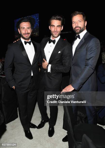 Jwan Yosef, Jon Kortajarena, and Ricky Martin attend Elton John AIDS Foundation 26th Annual Academy Awards Viewing Party at The City of West...