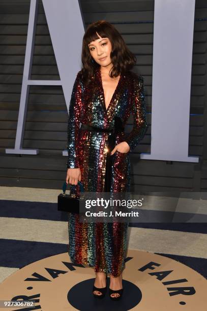 Constance Wu attends the 2018 Vanity Fair Oscar Party hosted by Radhika Jones at the Wallis Annenberg Center for the Performing Arts on March 4, 2018...