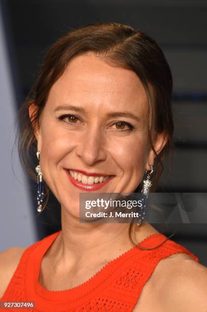 Of 23andMe Anne Wojcicki attends the 2018 Vanity Fair Oscar Party hosted by Radhika Jones at the Wallis Annenberg Center for the Performing Arts on...