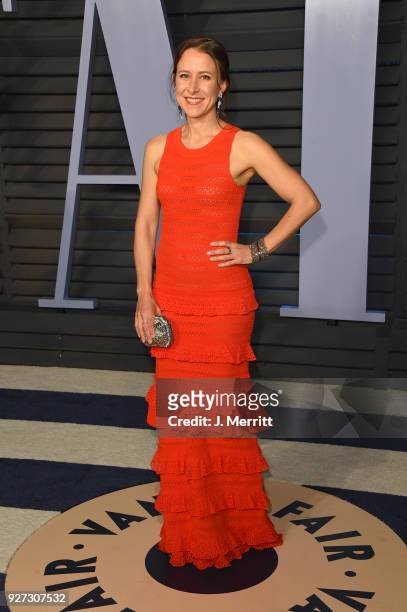 Of 23andMe Anne Wojcicki attends the 2018 Vanity Fair Oscar Party hosted by Radhika Jones at the Wallis Annenberg Center for the Performing Arts on...